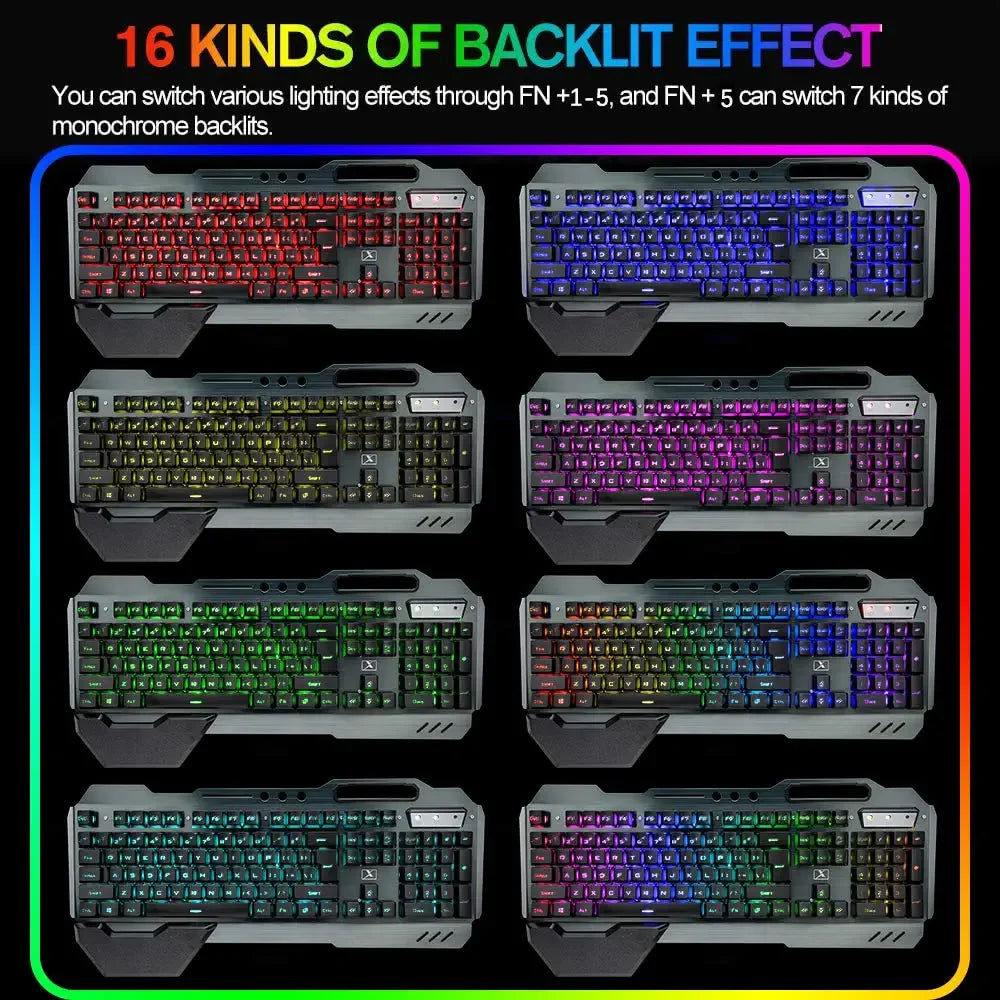 Wireless Gaming Keyboard and Mouse,Rgb Backlit Rechargeable Mouse,Removable Hand Rest for PC Gamer